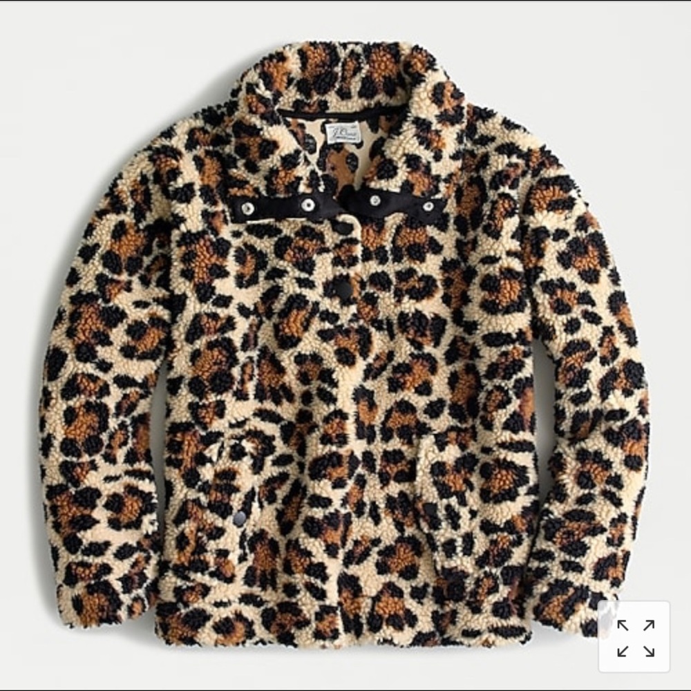 J.Crew Snap-Collar Sherpa Sweatshirt in Leopard